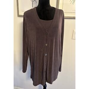 Brown Twinset Buttoned Tunic Top W/Tank Jersey Knit By UNITS Vintage Size 2X